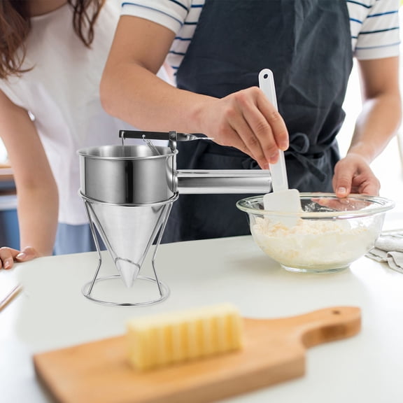 OUNONA Stainless Steel Cake Decorating Funnel with Convenient Rack , Pancakes, and Baking Tools