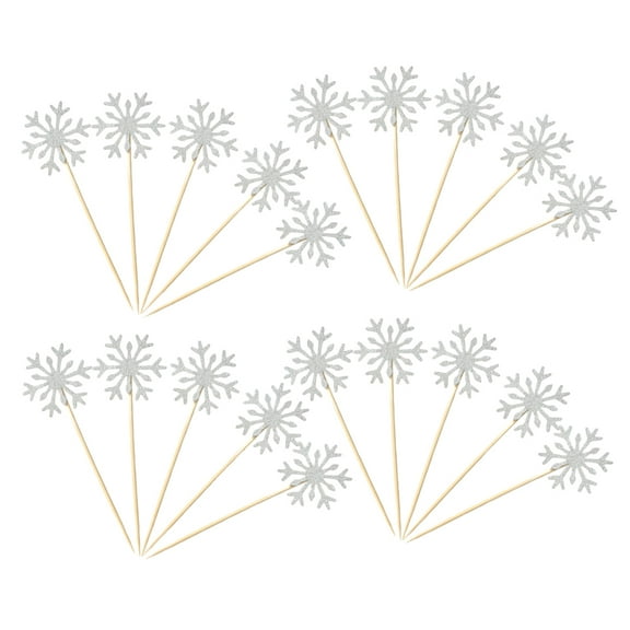 CATIEBYE 20Pcs Silver Snowflake Cupcake Picks Glitter Paper Decorations for Festive Cakes
