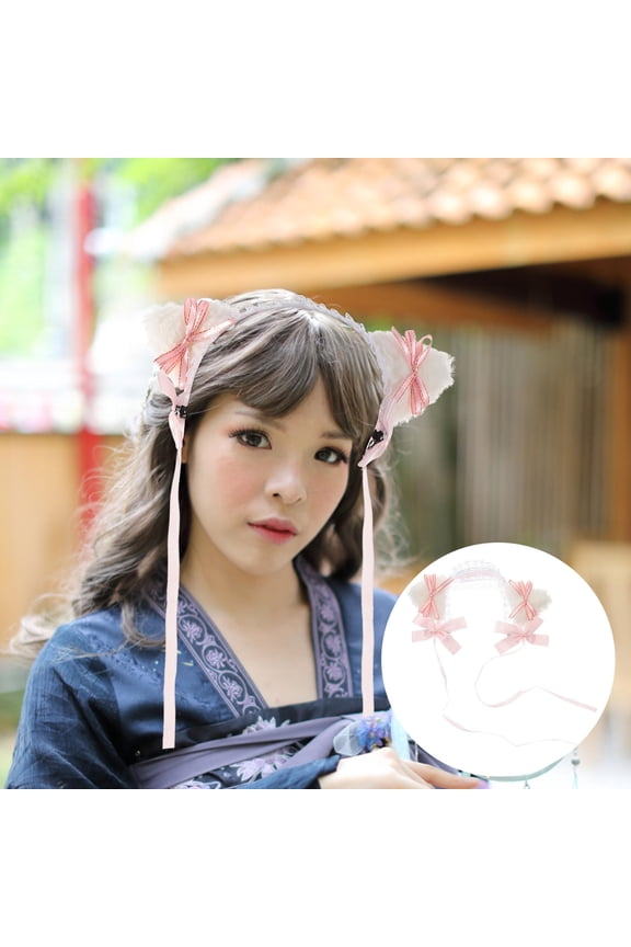 Cute Cat Ears Headband Women 1Pack Pink Fabric Cosplay Hair Accessory Carnival