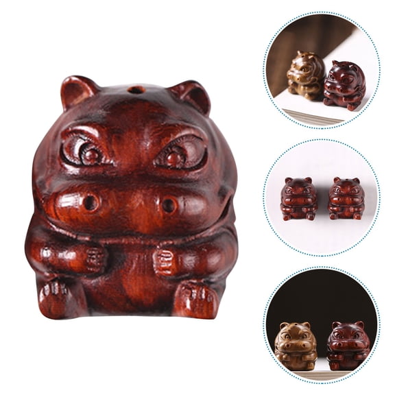 Tineasur Cute Hippo Statue Wooden Carving with Coffee Sandalwood Finish for Unique Home Decor