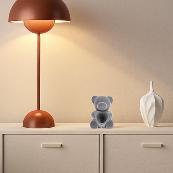 OUNONA Cute Grey Small Bear Statue for Decoration Flocking Adorable Design Flower Holder 5.5 Inches