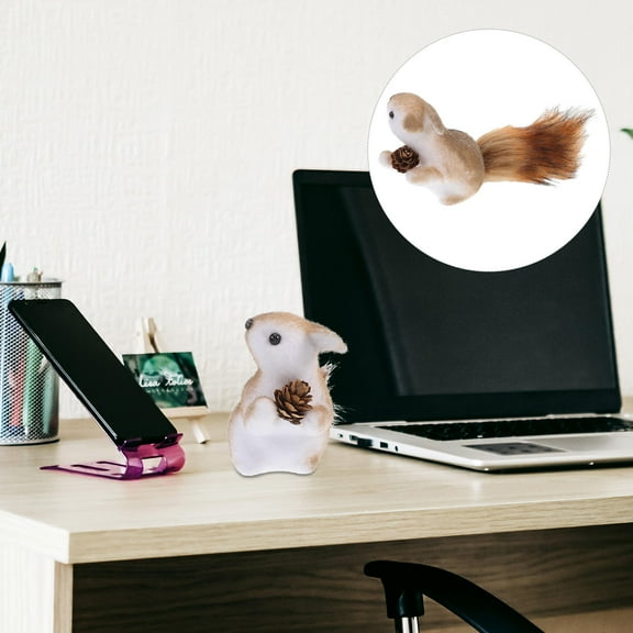 Tineasur Small Squirrel Figurine Light Brown Artificial Fur 1Pcs for Table Ornaments