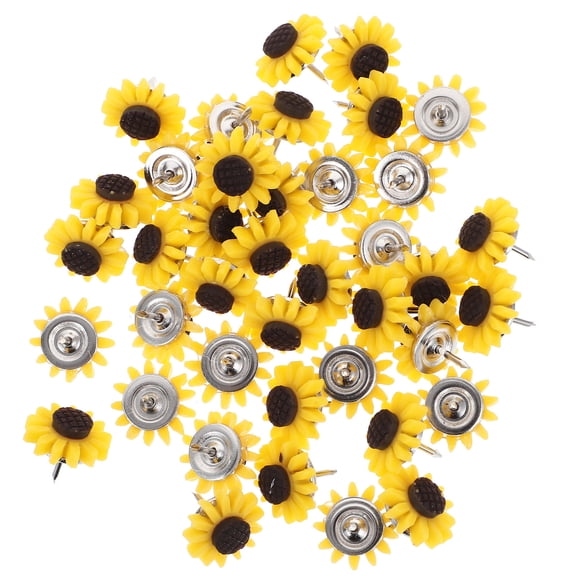 BALAHAPY Sunflower Shape Thumbtack Resin Metal Yellow 40Pcs Craft Supplies Art Projects