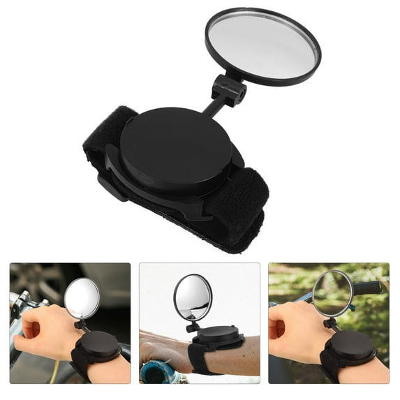 OUNONA 360 Degree Rotatable Wrist Bike Mirror in Black Plastic for Enhanced Cycling Safety and Visibility
