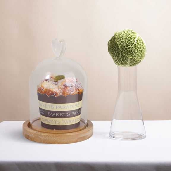 OUNONA Flower Glass Dome with Heart Shape Transparent Cover and Wooden Base for Flower Preservation, 1 Set