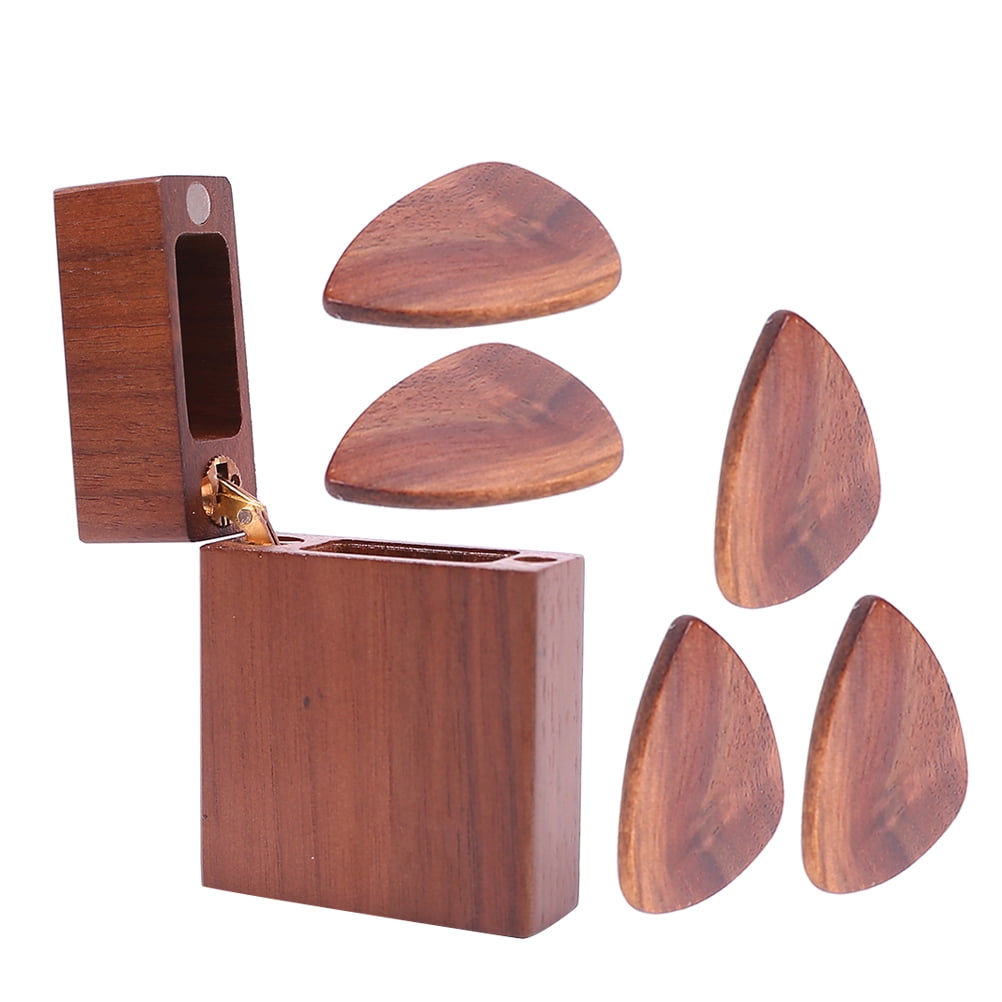 OUNONA Dark Brown Walnut Wood Guitar Pick Holder Storage Box for Guitar Accessories with Elegant Design, 1 Piece