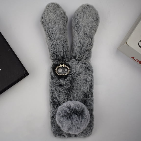 OUNONA Dark Grey 2020 Phone Case with Plush Material, Sparkly Rhinestones, and Shockproof Cover