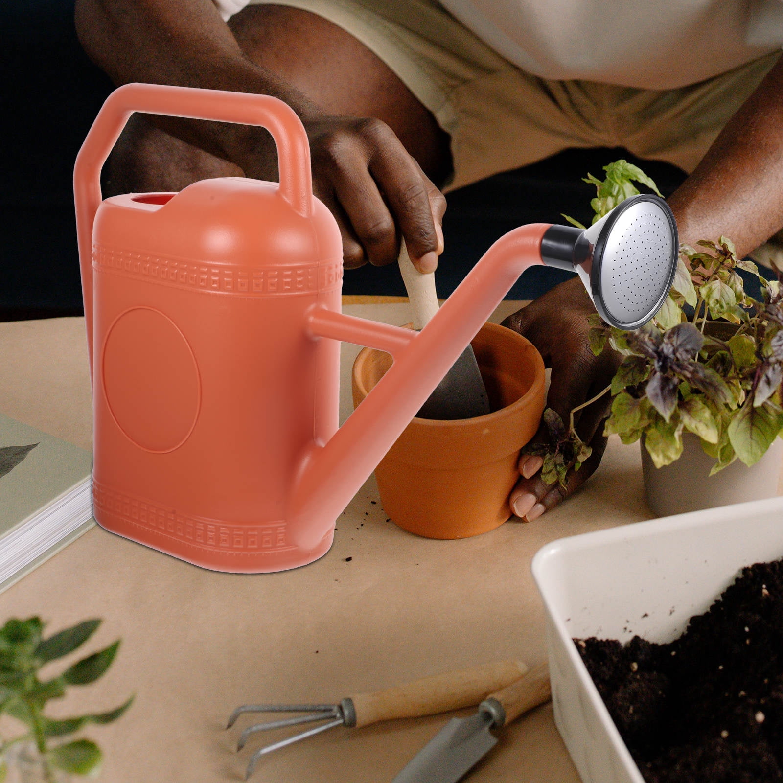 OUNONA Dark Red Watering Can with Ergonomic Handle and Efficient Sprinkler for Indoor and Outdoor Gardening Plants
