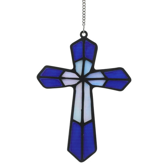 OUNONA Decorative Blue Acrylic Hanging Cross Wall Cross Ornament for Home Display