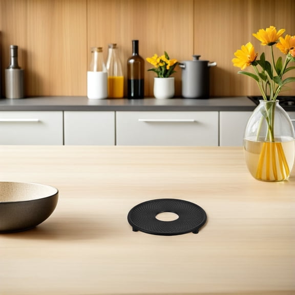 OUNONA Round Black Cast Iron Pot Stand for Home Cooking Versatile Metal Kitchen Hot Pot Holder