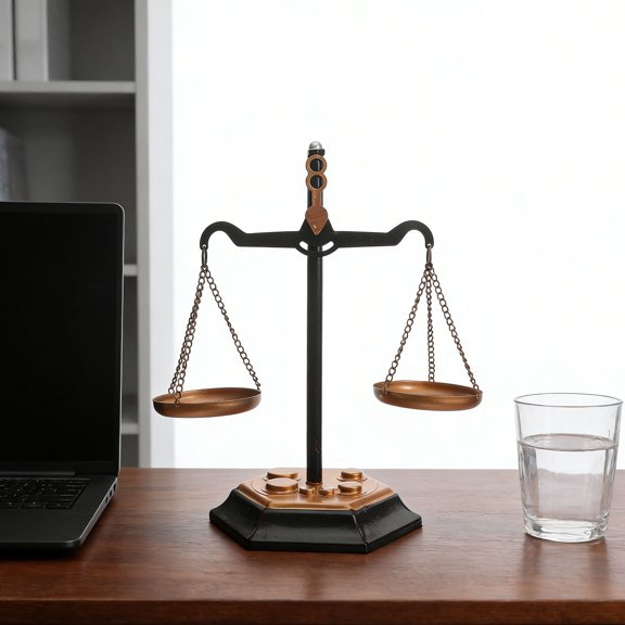 OUNONA Decorative Metal Balancing Scale Sculpture Retro Justice Libra Model Ornament