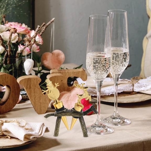 OUNONA Elegant Tabletop Wine Bottle Stopper Rack in Golden Zinc Alloy