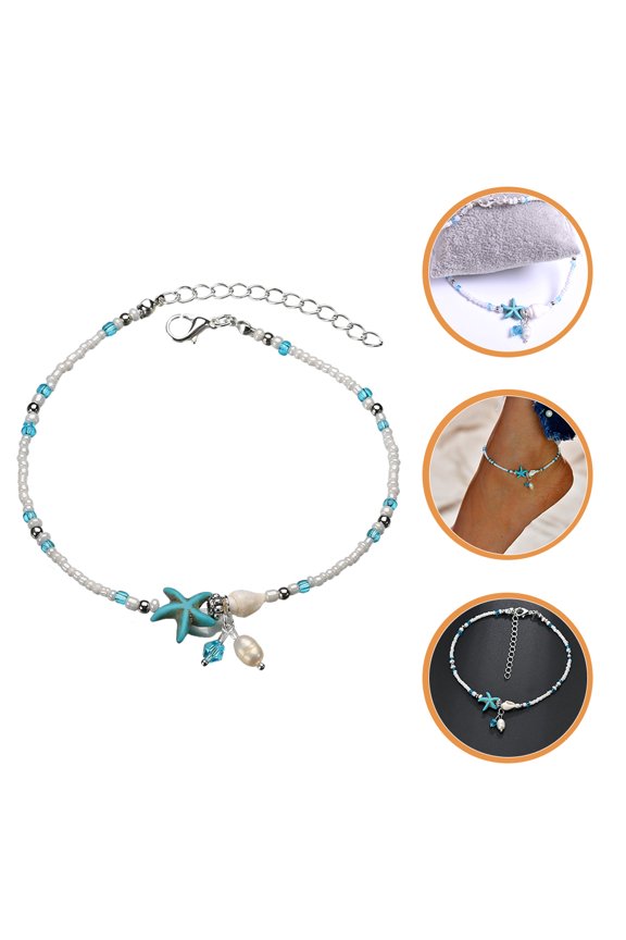 Delicate Beach Anklet Foot Chain with Multicolor Shell Beads and Sea Star Charm