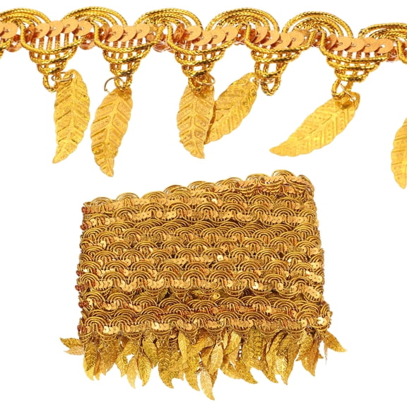 OUNONA Sequin Trim Leaf Shape Golden 1 Set