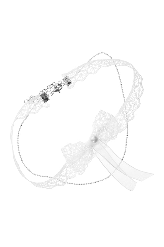 Delicate White Lace Ribbon Bow Necklace with Collarbone Chain for Elegant Occasion Wear