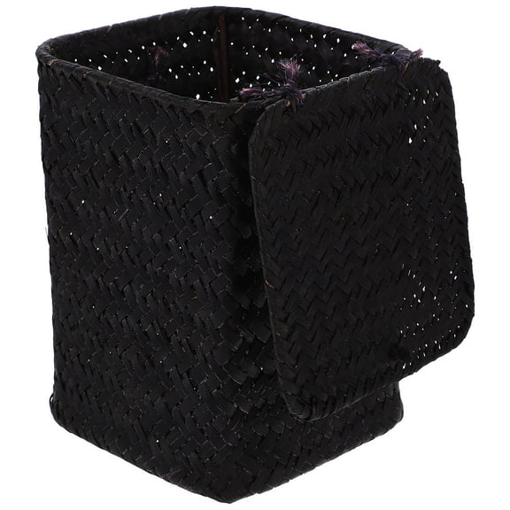 OUNONA Reusable Black Woven Storage Bin with Lid for Office Kitchen and Home