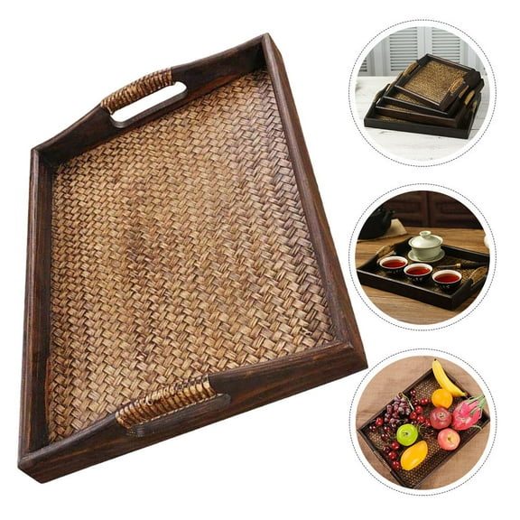 Tineasur Rattan Weaving Tea Tray Brown 1Pcs 11.79X9.82X1.97in