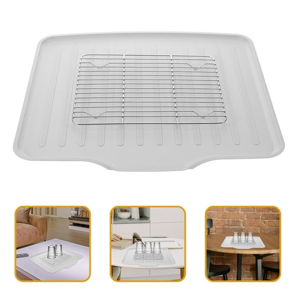 OUNONA Dish Drainer for Kitchen Counter Stainless Steel Draining Rack with Draining Board Kitchen Counter Plate Drying Rack Plate Storage Organizer with Drip Tray