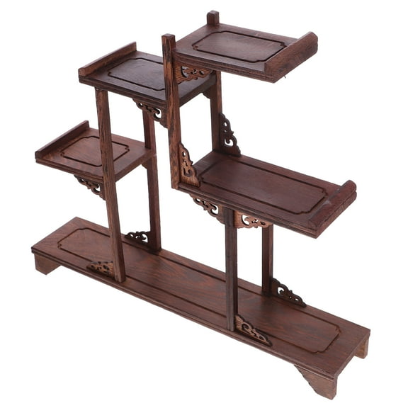 OUNONA Wood Antique Shelf for Home Decor Display Stand Craft Rack Dark Brown Multi-Purpose Rack
