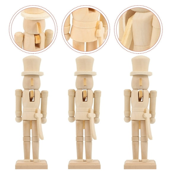 OUNONA Blank Nutcracker Wood DIY Painting Indoor Space Christmas Decoration 3pcs