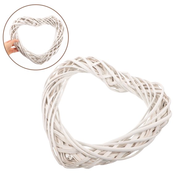 OUNONA Heart Shaped Rattan Wreath White DIY Craft Natural Wooden Decor