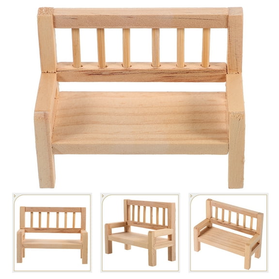 OUNONA Doll House Bench Miniature Bench Mini Park Garden Patio Unpainted Armrest Bench