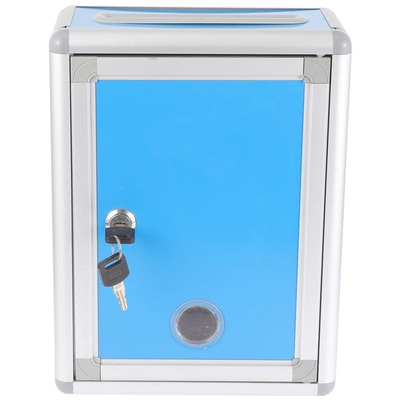 OUNONA Wall Mount Deposit Box Locking Aluminum Blue Mailbox for Church and School Ceremonies 1Pack