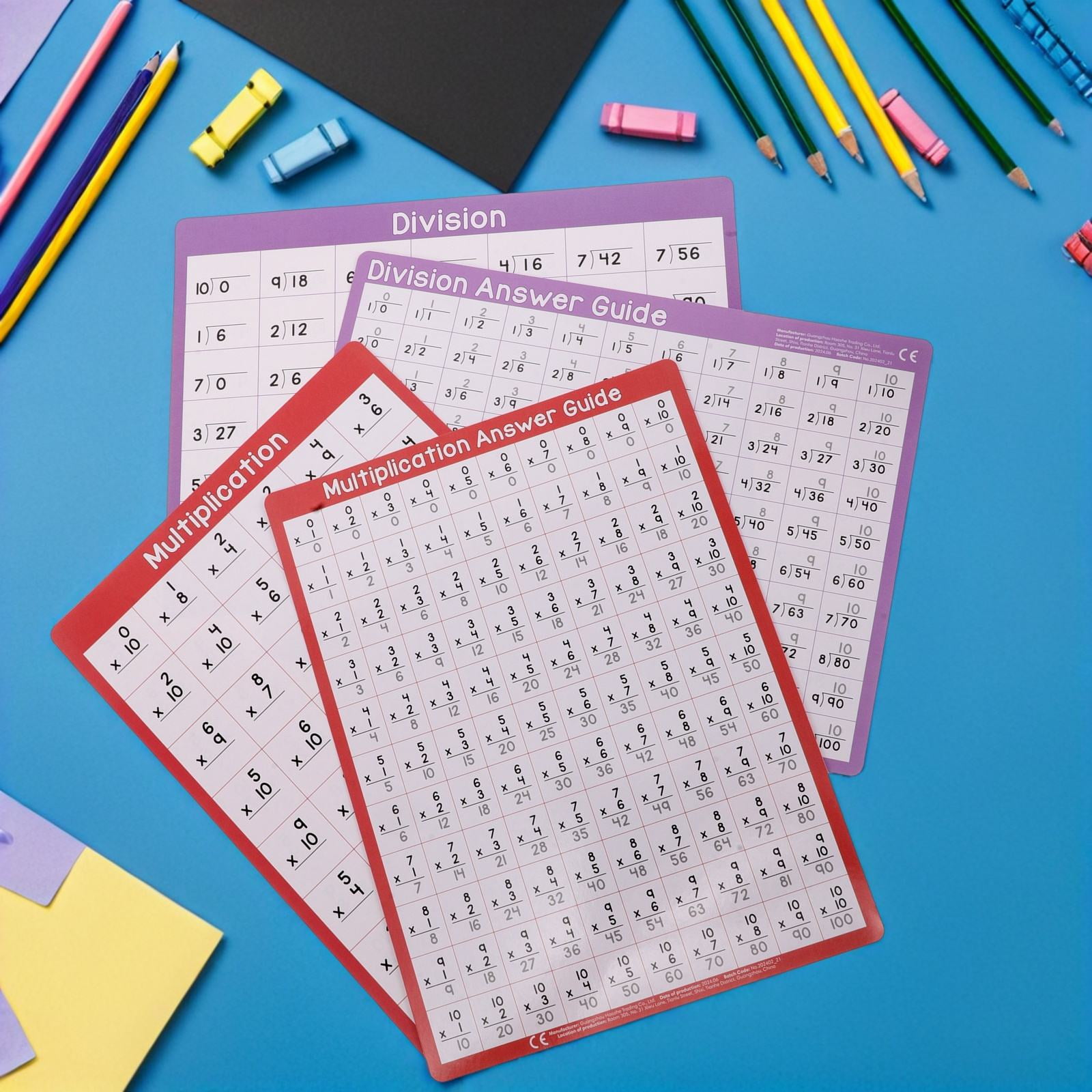 OUNONA Double-Sided Dry Erase Multiplication Chart Board Assorted Color ...