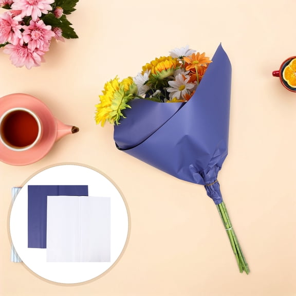 OUNONA Double Sided Waterproof Floral Paper Blue and White for Elegant Bouquet Packaging