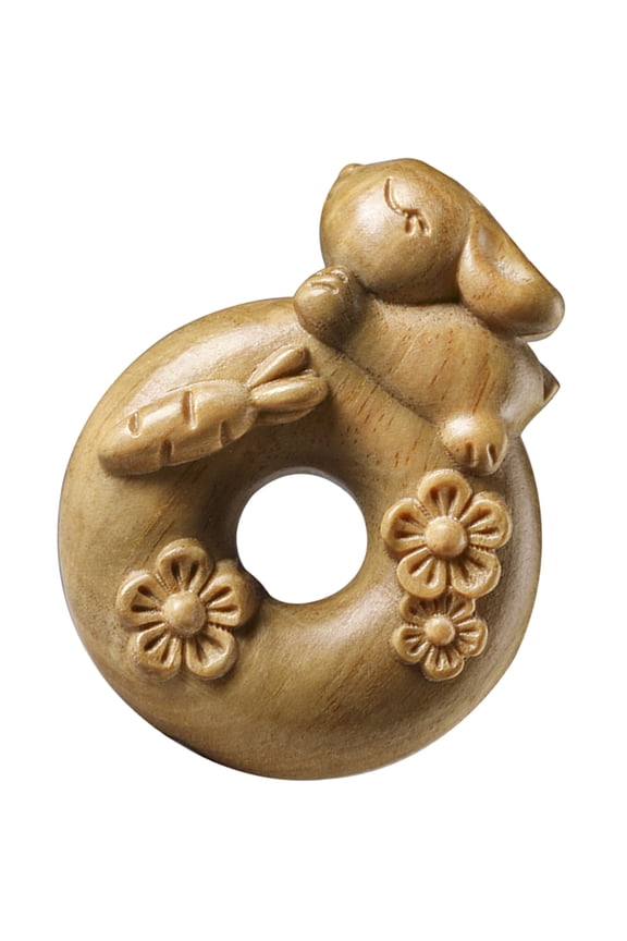 Bunny Figurine Keychain Sandalwood Craft for Collectors and Enthusiasts, 1 Set, Size 2.3 x 1.8 x 0.6 Inches