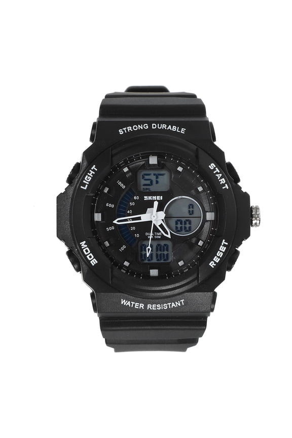 Dual Time Watch Sports Computer Light Bar Power Cable Man Black