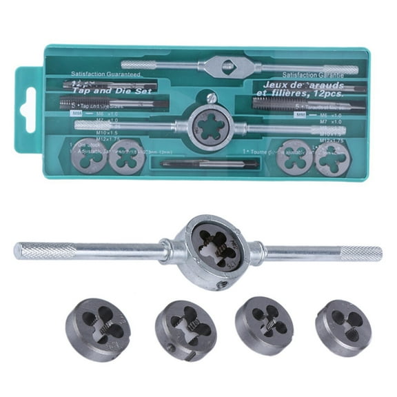 OUNONA Durable Alloy Steel Tap Die Set for Threading Repair Includes to Taps and Wrenches Silver 12pcs