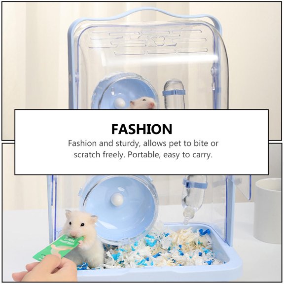 OUNONA Durable Portable Blue Hamster Carrier Cage with Scratch Resistant Plastic Material