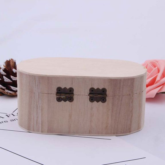 IFANLANDOR Oval Wooden Case Beige for Home Storage 1Pack 5.9*3.3*2.6in