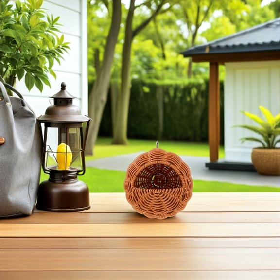 OUNONA Hand Woven Brown Imitation Rattan Hanging Bird Nest for Outdoor Garden Decor and Parrot Comfort