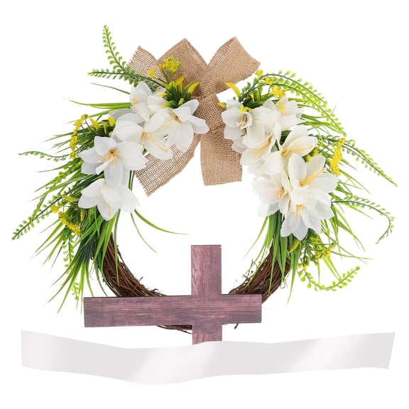 Tineasur Christian Cross Wreath Multi Color Wooden Plastic Silk Versatile Home Decor