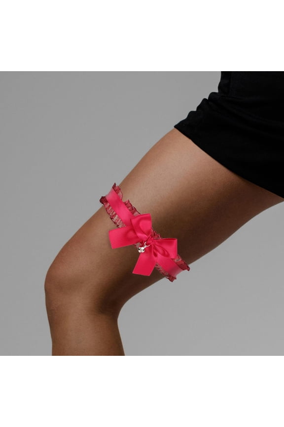 Women's Elastic Leg Garters with Bowknot Ring Fabric, 1 Set for Costume and Event Wear