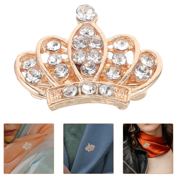 OUNONA Elegant Crown Shaped Brooch Pin with Rhinestone Detailing for Decoration Golden Zinc Alloy 1 Piece