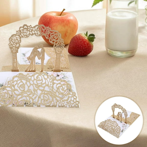 OUNONA Elegant Glitter Paper Wedding Invitation Cards with Envelopes Golden Design for Special Day