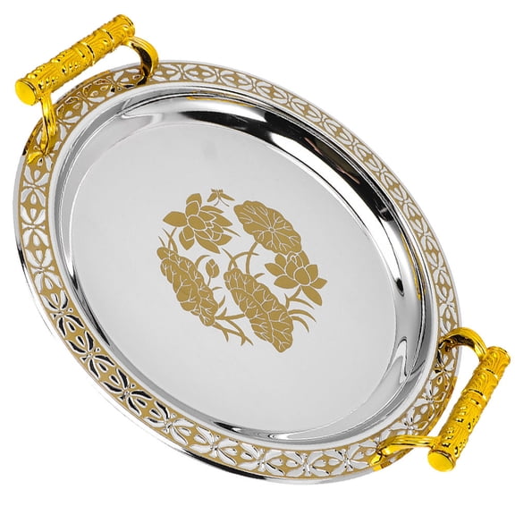 OUNONA Elegant Golden Jewelry and Trinket Tray Practical Stainless Steel Storage Plate for Home