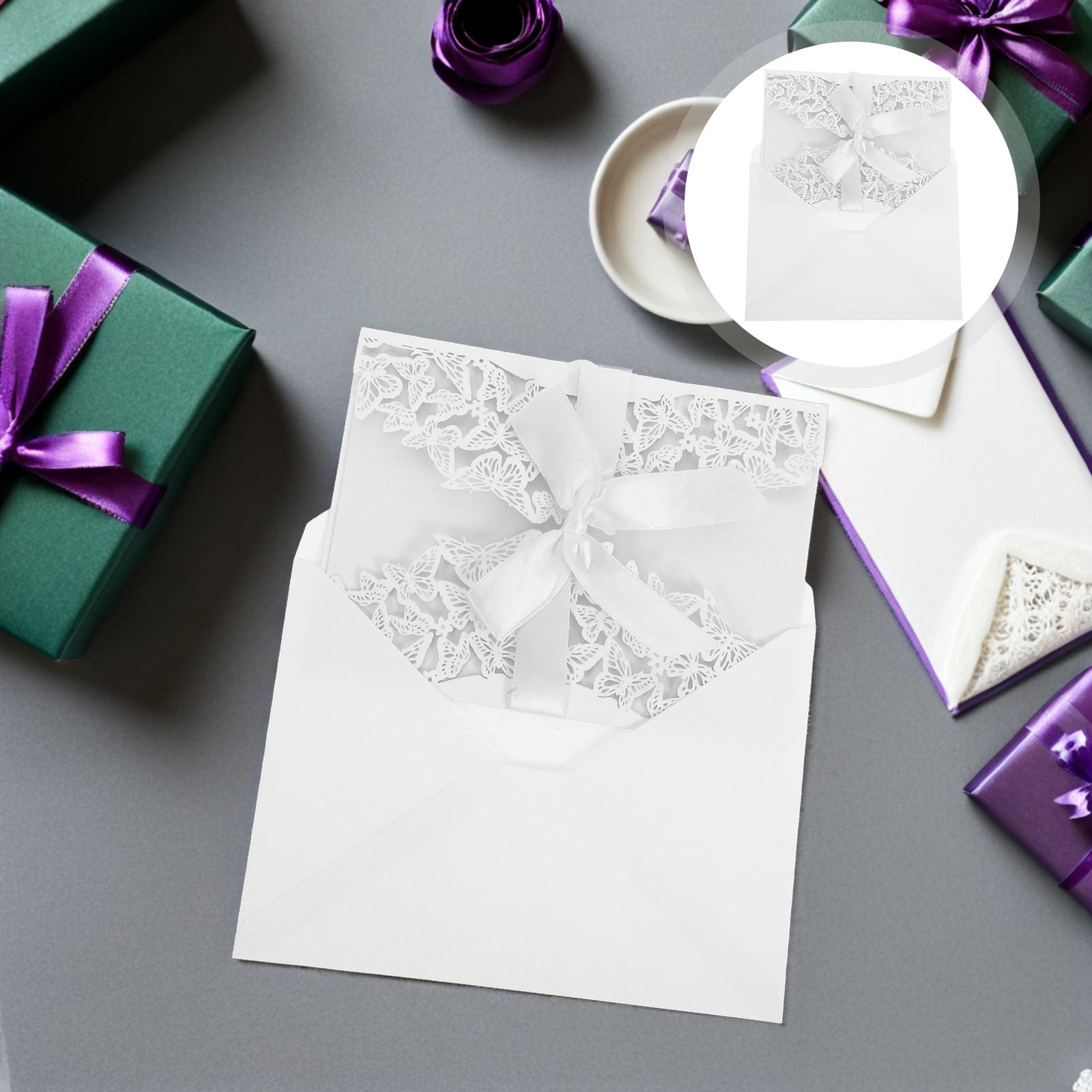 OUNONA Elegant Cut Butterfly Wedding Cards White Paper European Style for  Party Use 10Sets, image size:1600x1600