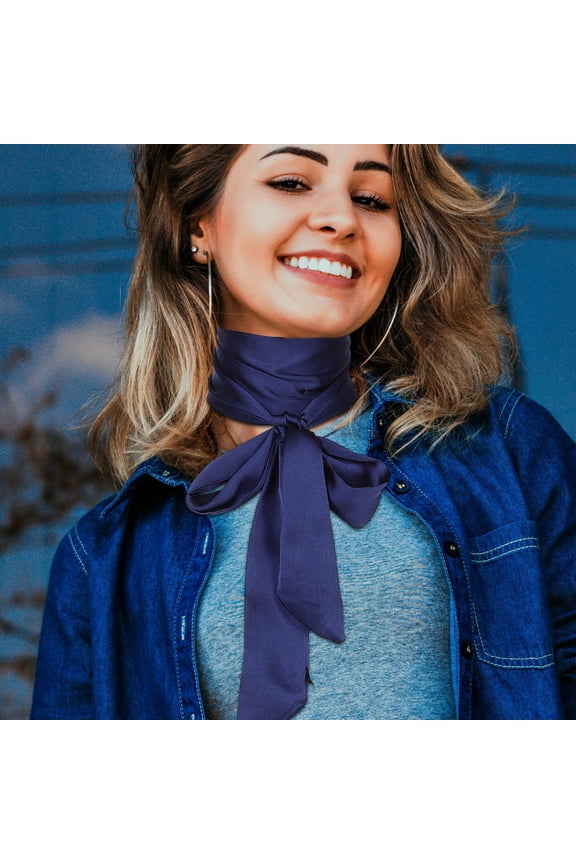 Dark Blue Polyester Thin Scarf Handbag Handle Wrap Long Narrow Decorative Neckerchief for Women 1Pack