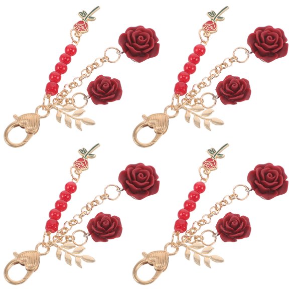 Elegant Red Floral Keychain Pendant for Women's with Alloy and Resin, Versatile Car Keychain Accessories, Compact Size