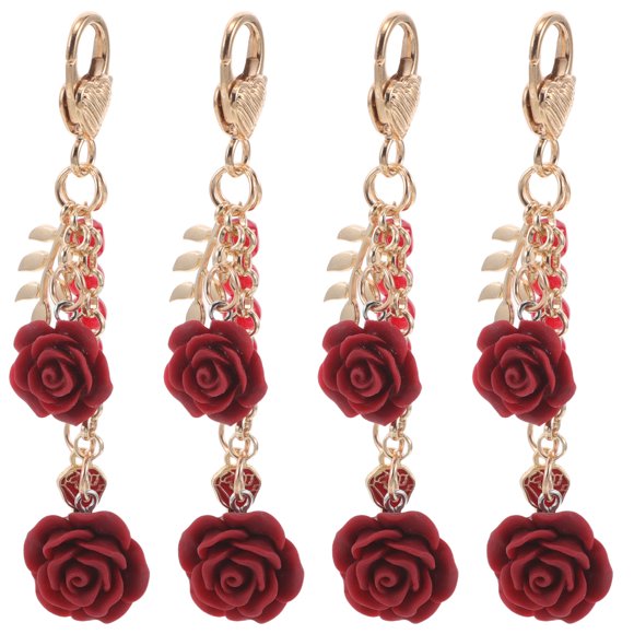 Elegant Red Flower Keychain Pendant for Women's Durable Alloy and Resin Bag Hanging Decoration 4pcs
