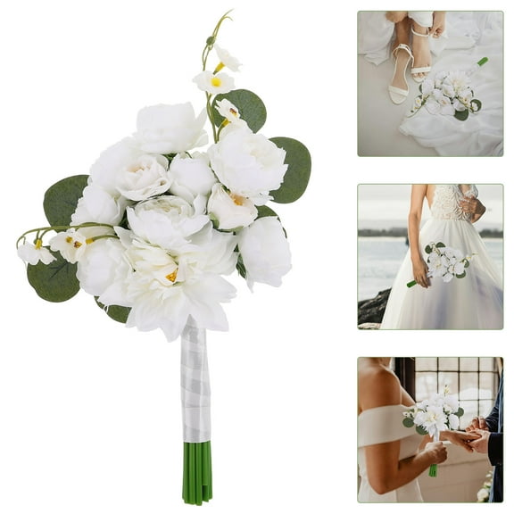 OUNONA Elegant White Peony Rose Bouquet Artificial Flowers Bouquet Bride Bridesmaids Bouquet For Wedding Party Ceremony Decorations