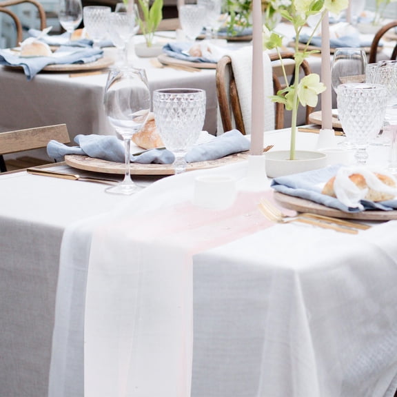 OUNONA Embellished Sheer Table Runner Pink for Party Decoration 1Pcs