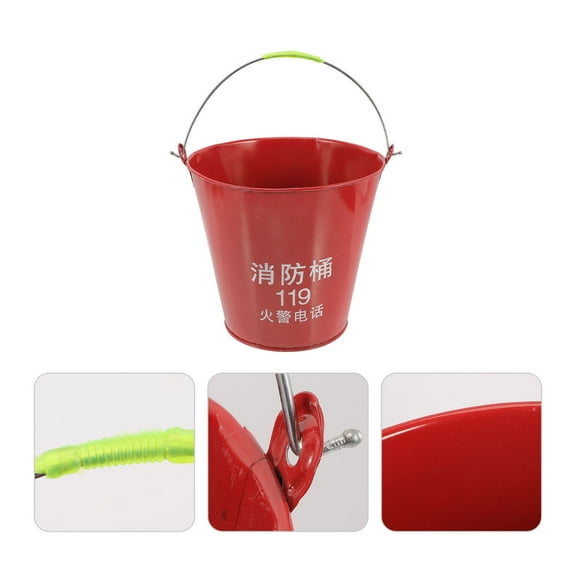 OUNONA Portable Emergency Sand Bucket with Handle, Red Utility Pail for Fire Extinguishing and Outdoor Safety