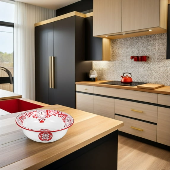 OUNONA Enamel Bowl Kitchen Large Vintage Enamelware Basin For Washing Vegetables Kneading Dough Serving Soup And Washing