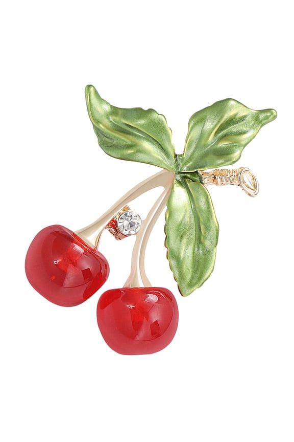 Enamel Cherry Brooch Pin Cute Rhinestone Fruit Lapel Pin, Fashion Fruit Jewelry Cherry Badge Stylish Accessories for Shirts and Sweaters