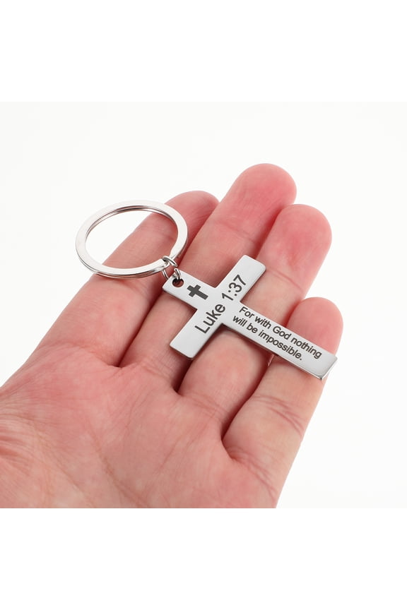 Stainless Steel Cross Keychain Pendant, Retro Style Christian Key for Car Keys, Bag, Purse, Gift for Men and Women